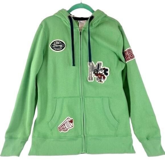 Disney Parks Womens Large Mickey Mouse Univ.iversity Full Zip Green Hoodie - Picture 1 of 12